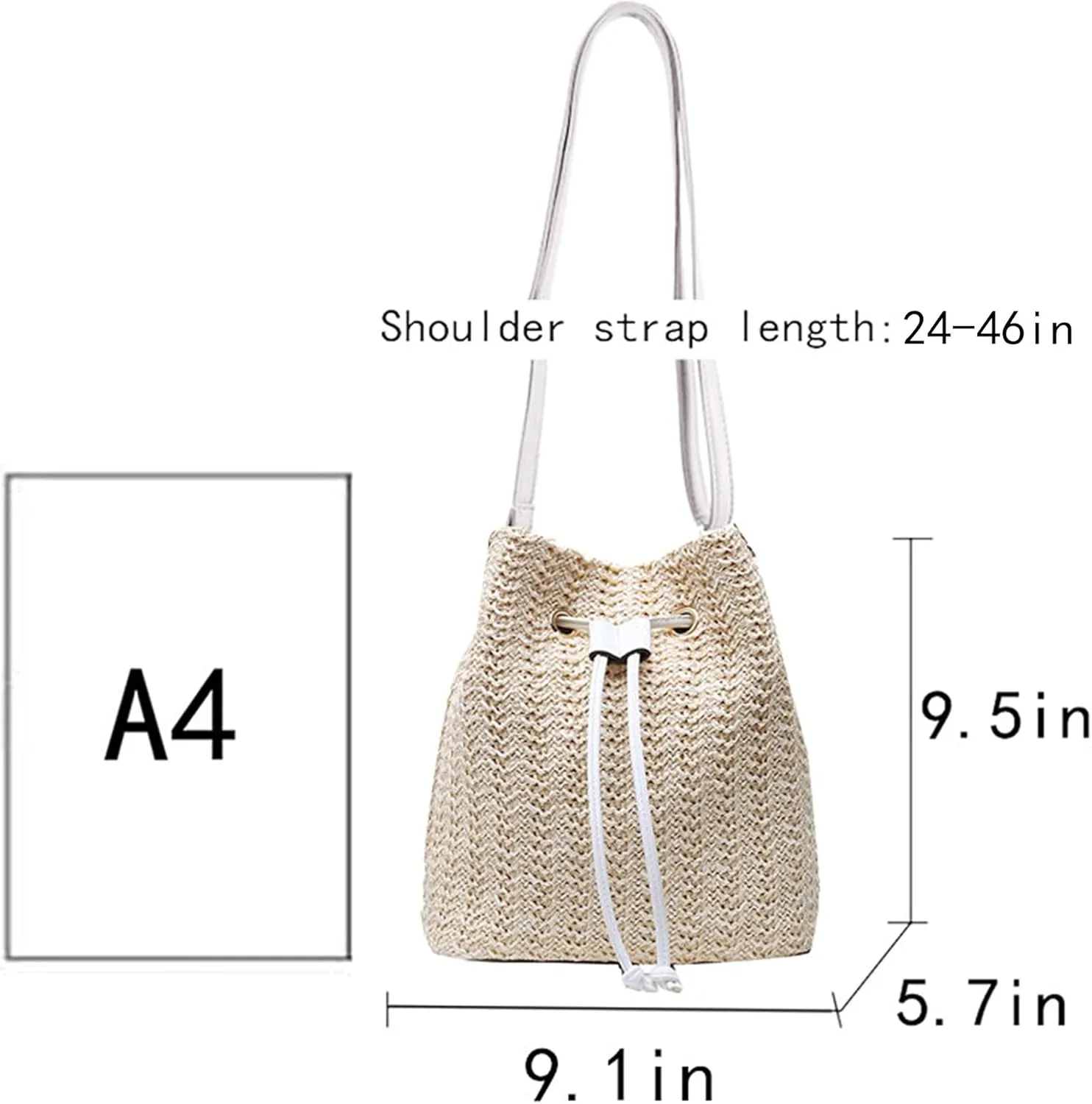 Goclothod Small Drawstring Shoulder Bag Straw Weave Handbag Summer Beach Purse