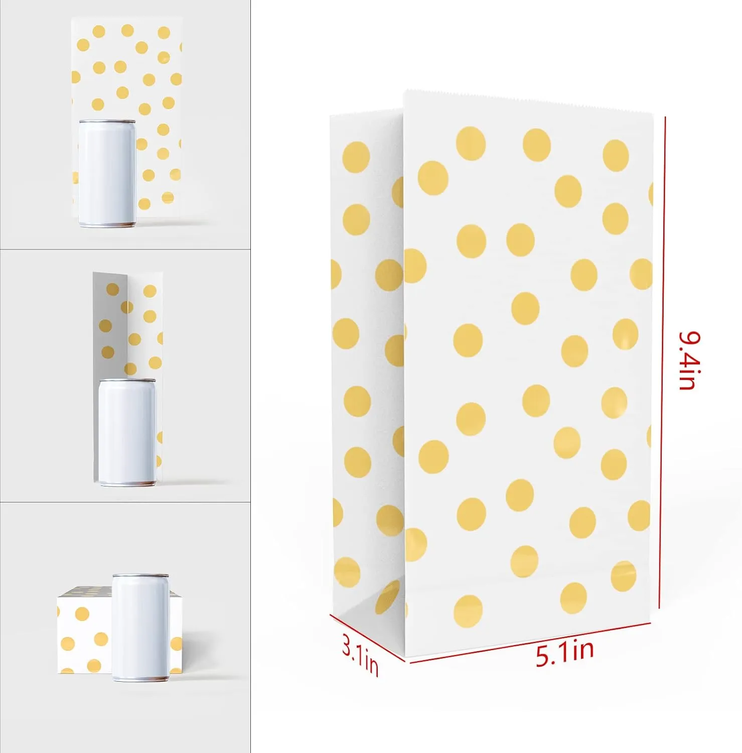 Gold Polka Dot Paper Bags Small Paper Party Treat Bags 50 PCS 5.1 x 3.1 x 9.4 Inch