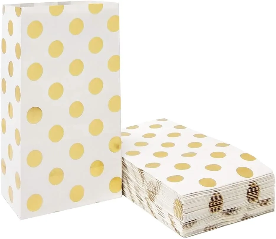 Gold Polka Dot Paper Bags Small Paper Party Treat Bags 50 PCS 5.1 x 3.1 x 9.4 Inch