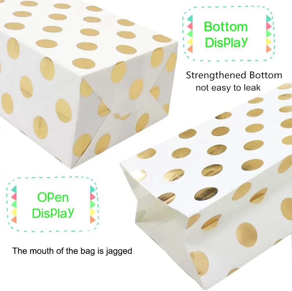 Gold Polka Dot Paper Bags Small Paper Party Treat Bags 50 PCS 5.1 x 3.1 x 9.4 Inch