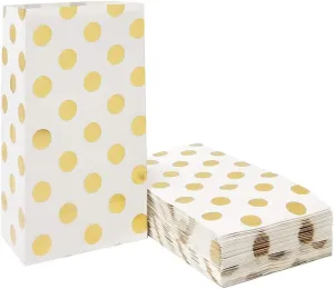 Gold Polka Dot Paper Bags Small Paper Party Treat Bags 50 PCS 5.1 x 3.1 x 9.4 Inch