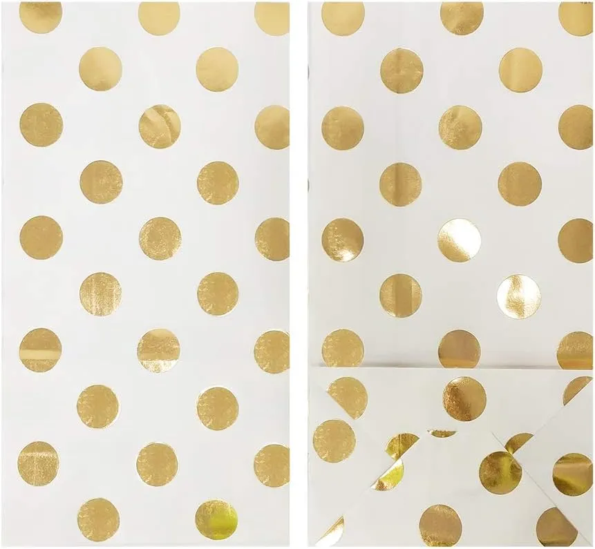 Gold Polka Dot Paper Bags Small Paper Party Treat Bags 50 PCS 5.1 x 3.1 x 9.4 Inch