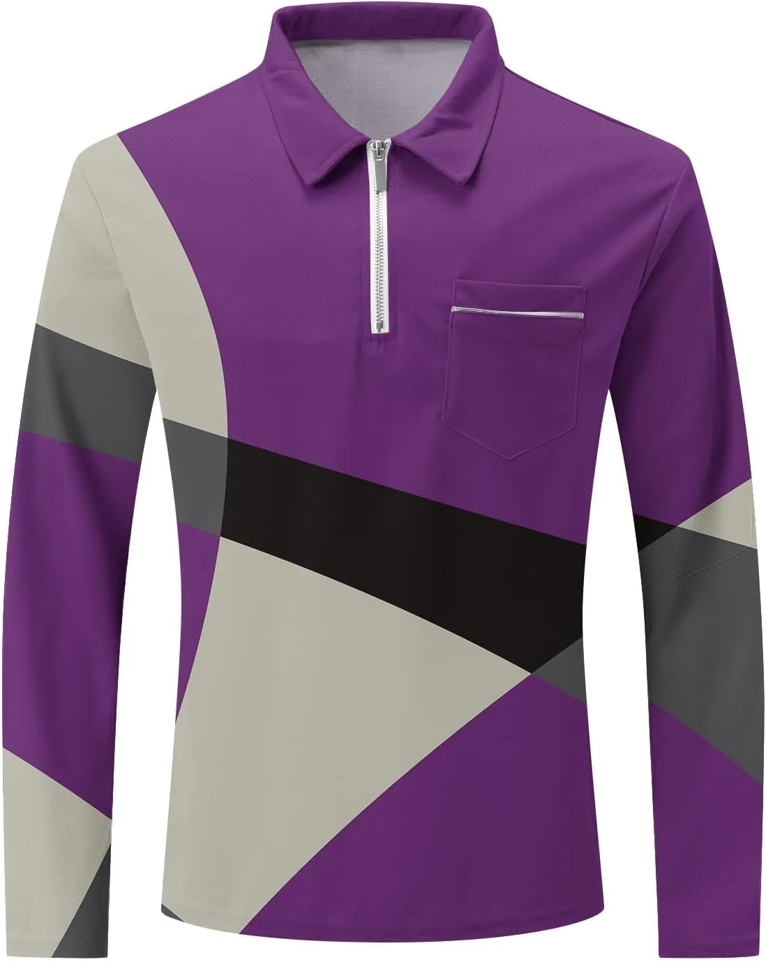 Golf Shirts for Men Lightweight Long Sleeve Quarter-Zip Henley Sweatshirts Loose Fit Color Block Causal Polo Pullover