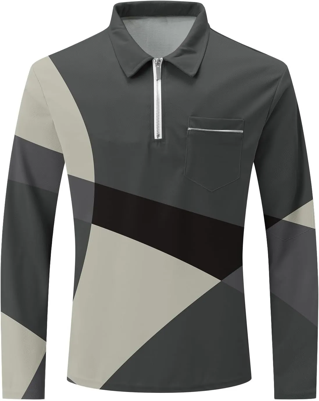 Golf Shirts for Men Lightweight Long Sleeve Quarter-Zip Henley Sweatshirts Loose Fit Color Block Causal Polo Pullover
