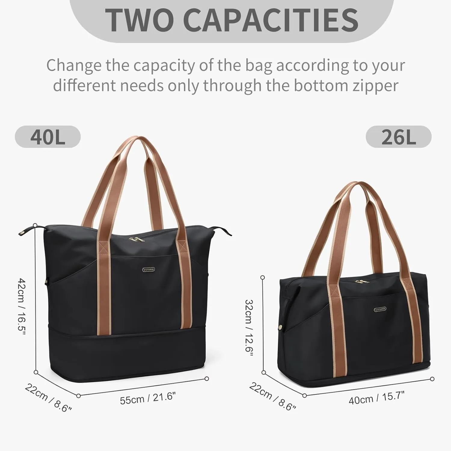 GOLF SUPAGS Large Duffel Bag Women Sports Bag Portable Travel Bags, Expandable Space Weekender Bag for Sports, Gym and Travel (Black)