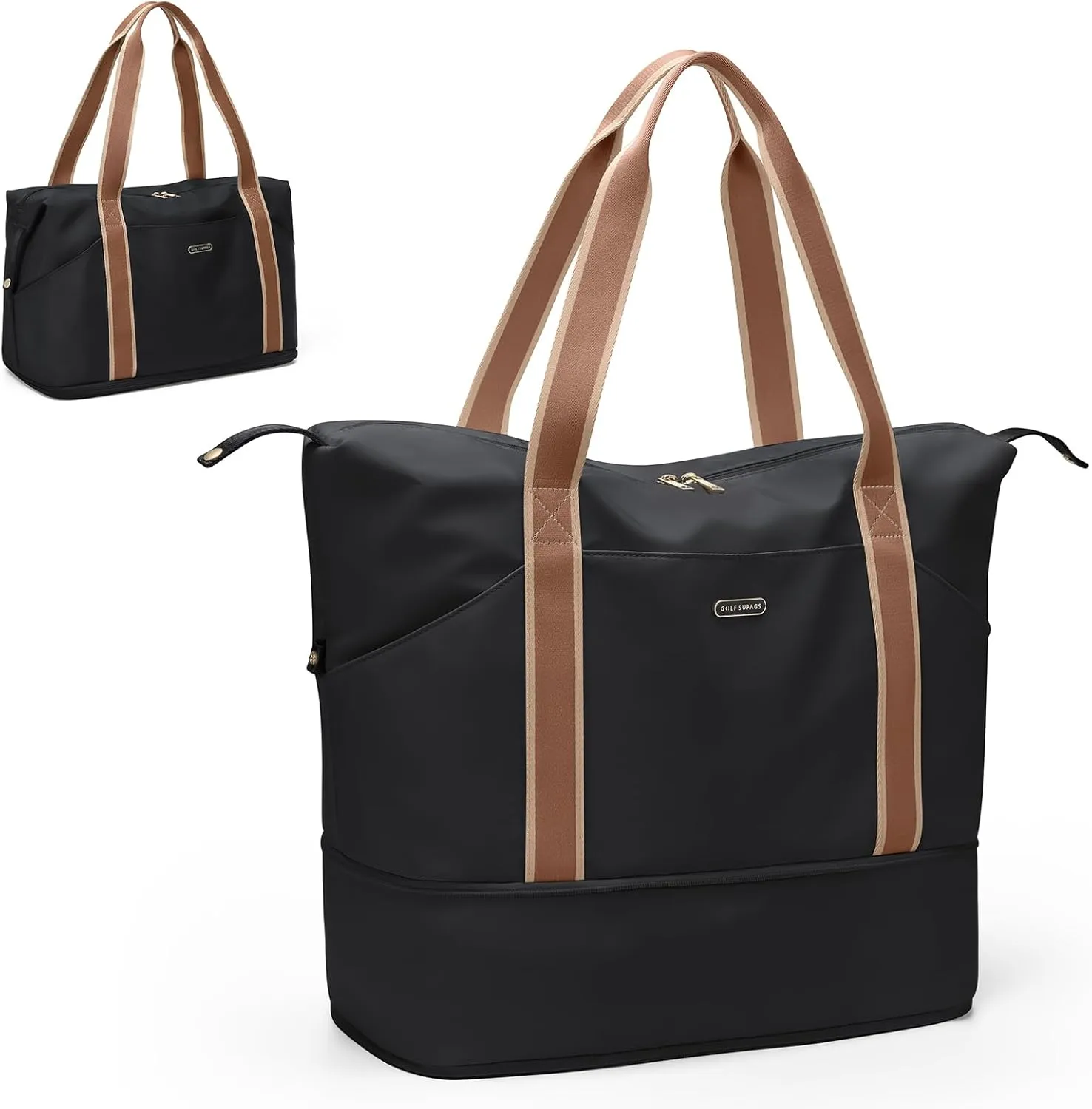 GOLF SUPAGS Large Duffel Bag Women Sports Bag Portable Travel Bags, Expandable Space Weekender Bag for Sports, Gym and Travel (Black)