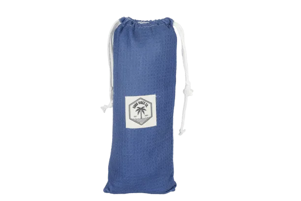 Good Vibes™ 160cm Premium Waffle Beach Towel - Mediterranean Blue and White Stripe