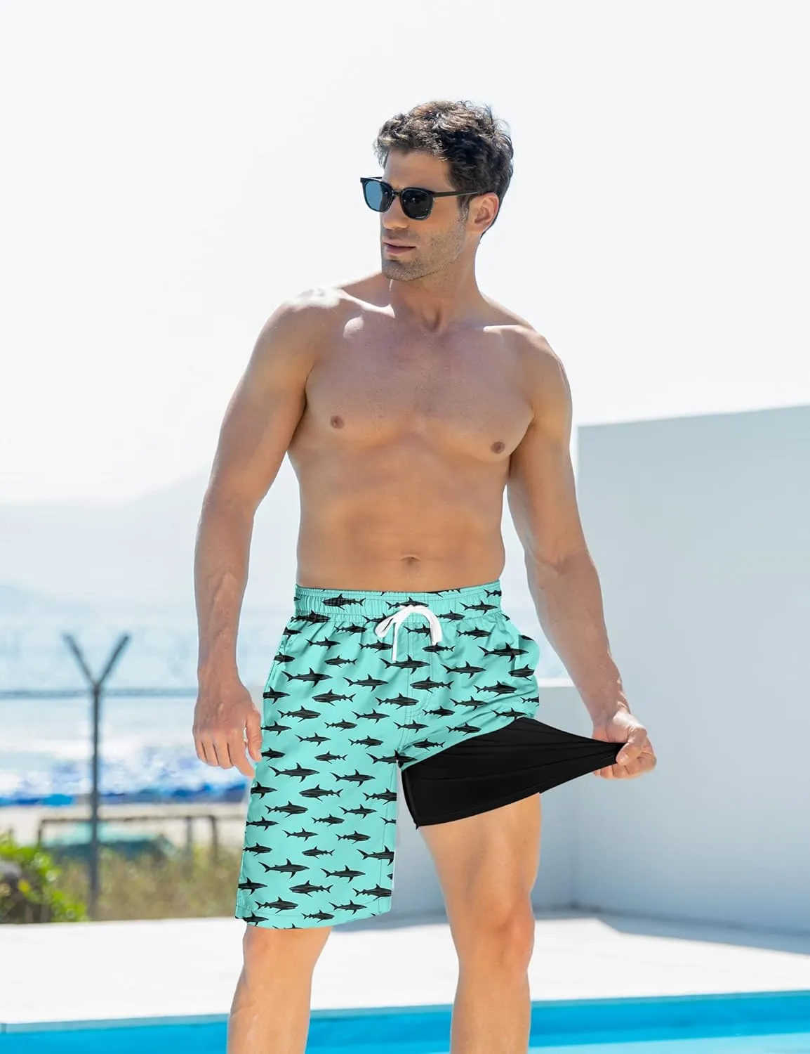 Goodstoworld Mens Swim Trunks with Compression Liner 9'' Inseam Quick Dry Swimsuit Shorts M-3XL