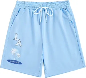 GORGLITTER Men's Letter Graphic Track Shorts Drawstring Waist Summer Workout Shorts