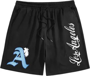 GORGLITTER Men's Letter Graphic Track Shorts Drawstring Waist Summer Workout Shorts