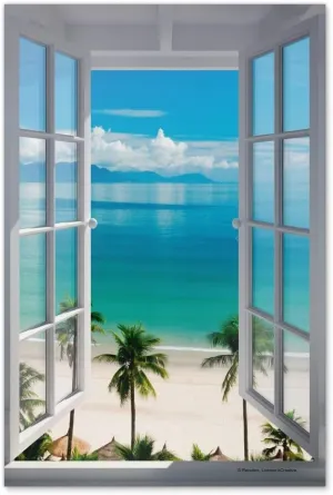 GRAPHICS & MORE Tropical Vacation Beach Ocean Window View Wall Art Picture Paper Poster Décor Home Decoration