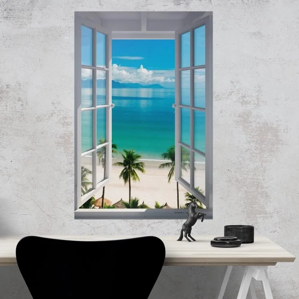 GRAPHICS & MORE Tropical Vacation Beach Ocean Window View Wall Art Picture Paper Poster Décor Home Decoration