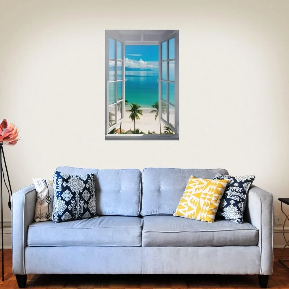 GRAPHICS & MORE Tropical Vacation Beach Ocean Window View Wall Art Picture Paper Poster Décor Home Decoration