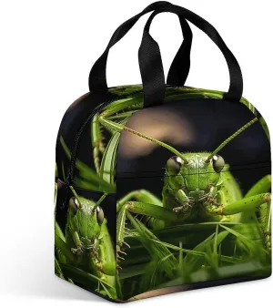 Grasshopper on Grass Meal Bag Reusable Cooler Lunch Bag Insulate Lunch Tote Bag for Work Outdoor Camp Out