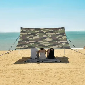 Green Camouflage Beach Canopy Tent Anti-UV & Wind Resistant, Camping Sun Shelter Easy Setup Portable,Outdoor Shade Tents with Sandbags,Sand Shovels,Ground Pegs & Stability Poles