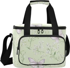 Green Spring Butterfly Large Capacity Women Lunch Bag with Shoulder Strap Lunch Pack for Teenagers