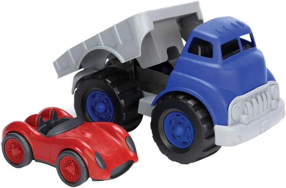 Green Toys Flat Bed Truck Blue/Grey & Race Car Red, 12 months - 6 years