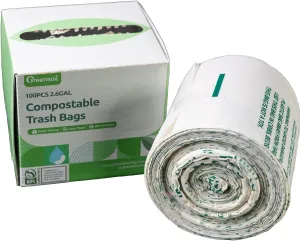 Greensoil Small Trash Bags for Kitchen, Bathroom, Office Waste Bins, ASTM D6400 BPI Certified 2.6 Gallon Trash Bags, Leak Proof Odorless Heavy Duty Small Garbage Bags, 100 Pack