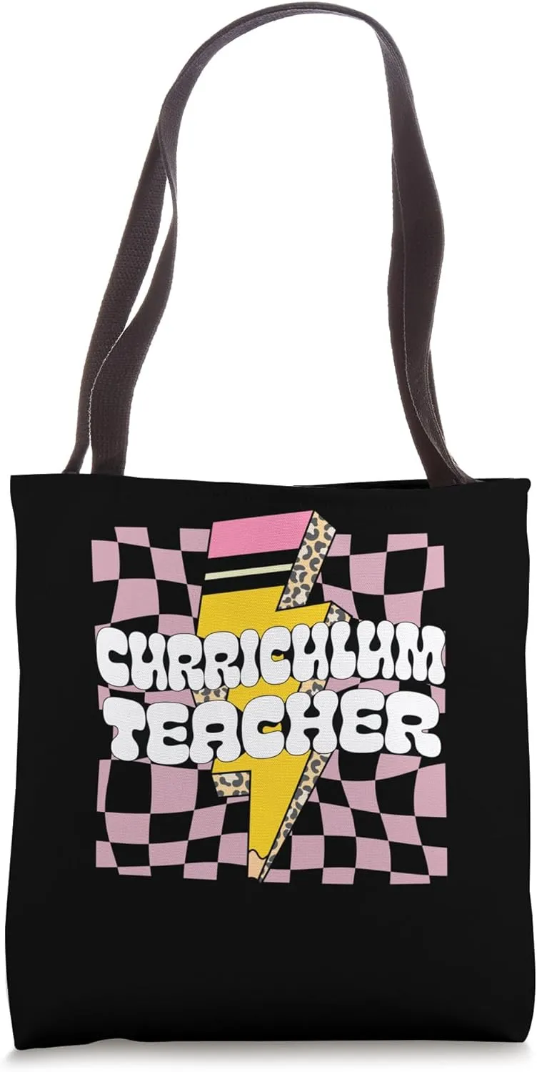 Groovy Checkered Curriculum Teacher, 70's Back To School Tote Bag