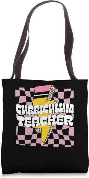 Groovy Checkered Curriculum Teacher, 70's Back To School Tote Bag