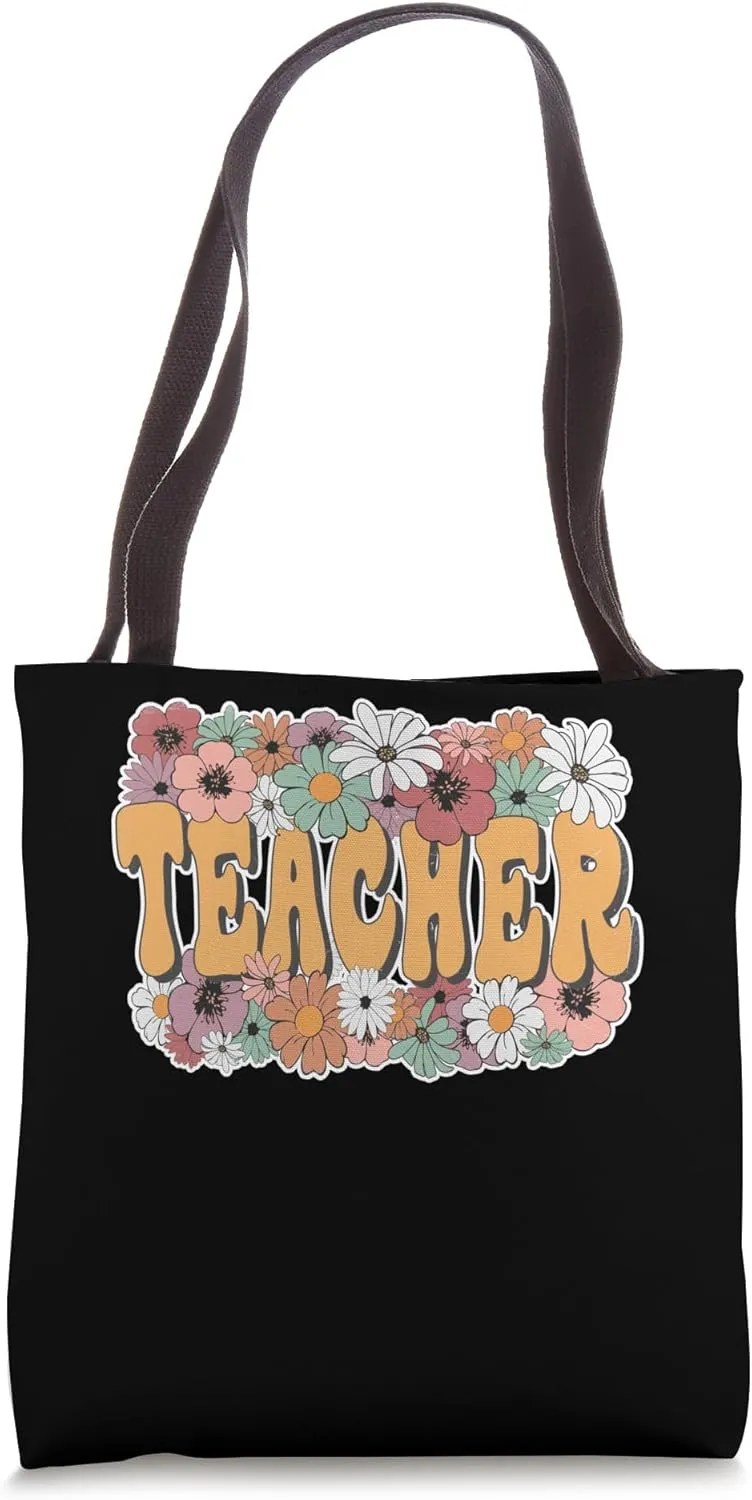 Groovy Flower Academic Teacher Journey with Back to School Tote Bag
