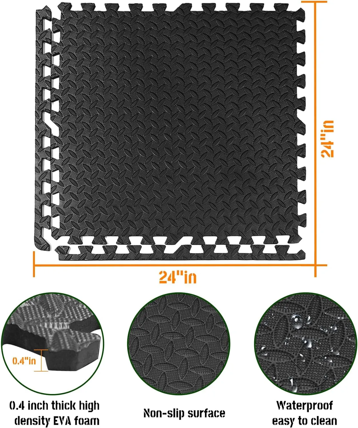 GWT Puzzle Exercise Mat, EVA Foam Interlocking Floor Tiles for Home Gym, Workout Equipment, treadmill, Protective Flooring, Fit Tile 24 SQ FT (6 Pcs)