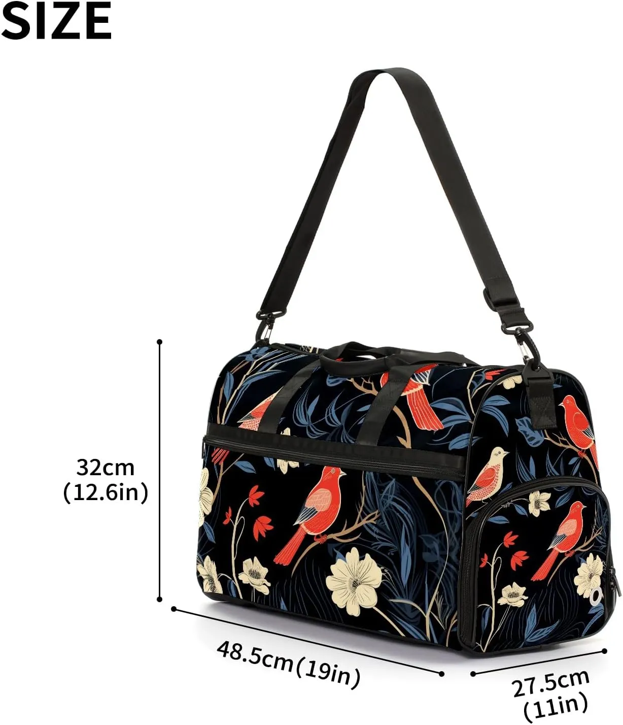 Gym Bag for Women, Carry on Weekender Overnight Bag, Travel Duffel Bags, Personal Item Travel Bag Tote Bag Workout Dance Bag, Chinese Painting Bird - 46