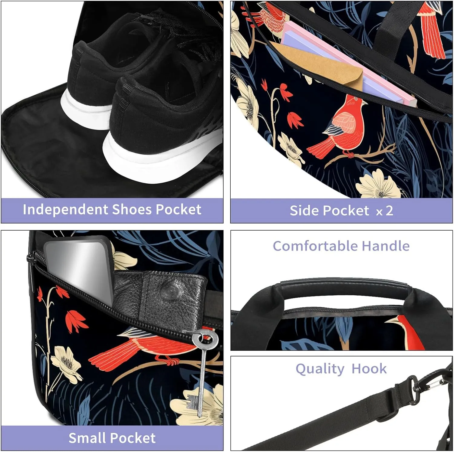 Gym Bag for Women, Carry on Weekender Overnight Bag, Travel Duffel Bags, Personal Item Travel Bag Tote Bag Workout Dance Bag, Chinese Painting Bird - 46