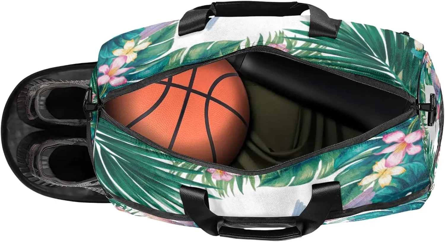 Gym Bag for Women Men Flower Palm Leaf Green Animal Travel Duffle Bag with Shoe Compartment Waterproof Sports Tote Bags Large Overnight Weekender Bags for Travel Swimming Gym Yoga Dance