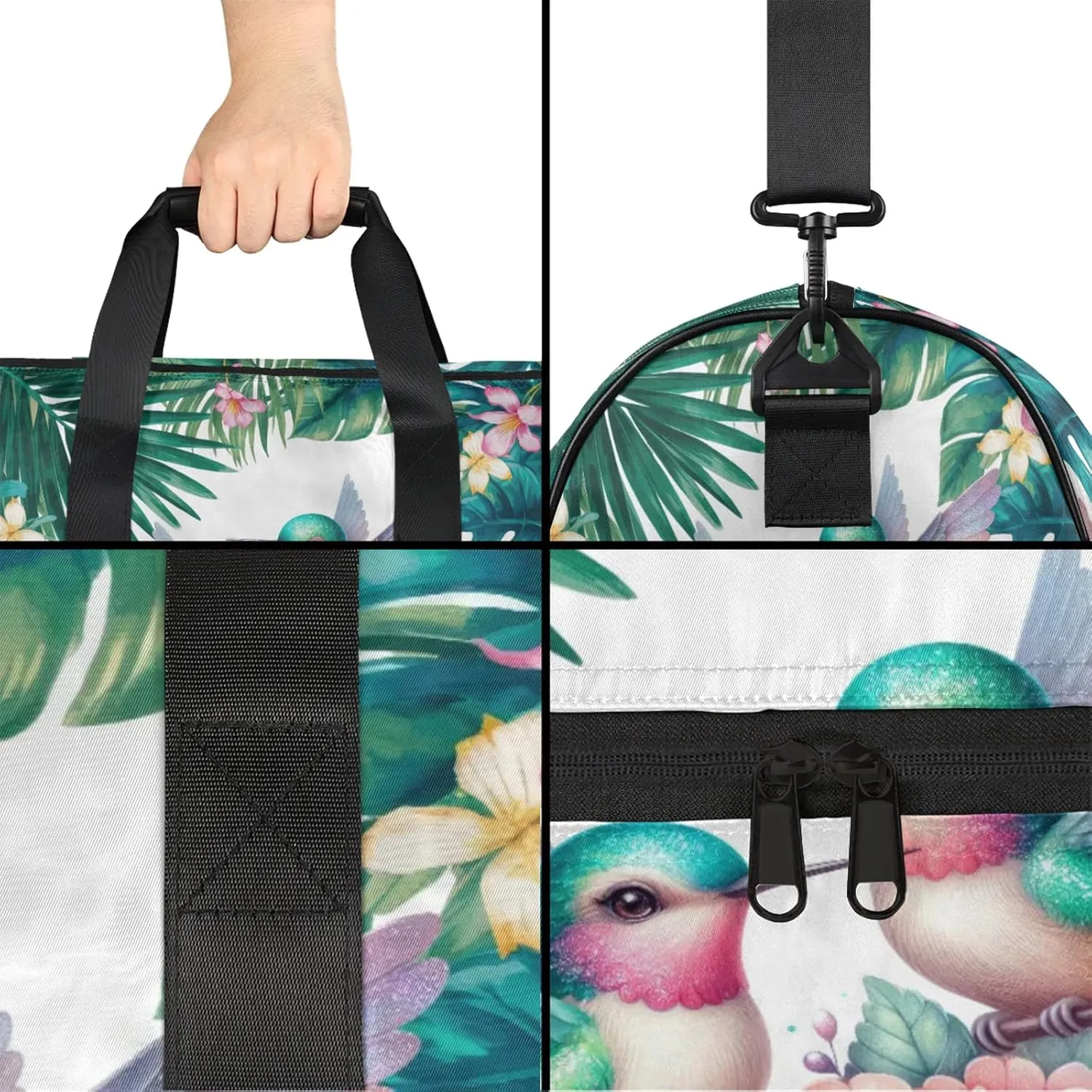 Gym Bag for Women Men Flower Palm Leaf Green Animal Travel Duffle Bag with Shoe Compartment Waterproof Sports Tote Bags Large Overnight Weekender Bags for Travel Swimming Gym Yoga Dance