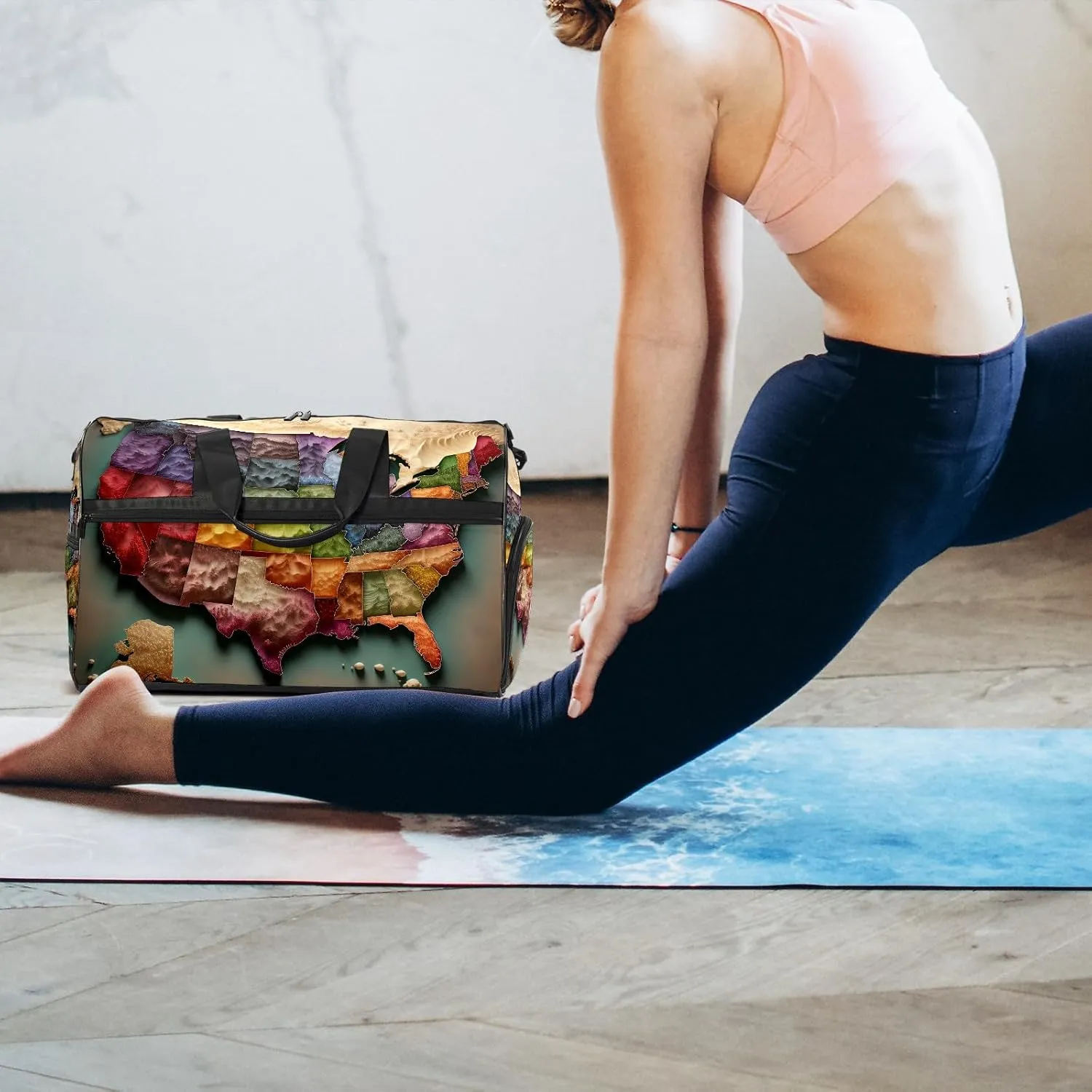 Gym Bag for Women Men, Yoga Bag with Shoe Pocket, Travel Duffel Tote Bag for Plane, Workout, Swimming, Weekend Overnight Bag Carry on Bag Hospital Holdalls, America Map - 23