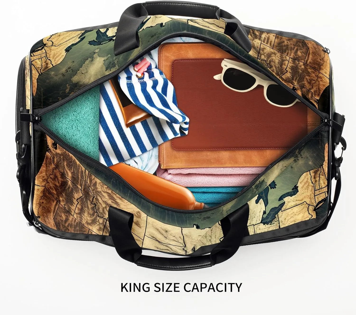 Gym Bag for Women Men, Yoga Bag with Shoe Pocket, Travel Duffel Tote Bag for Plane, Workout, Swimming, Weekend Overnight Bag Carry on Bag Hospital Holdalls, America Map - 2
