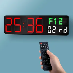 Gym Clock Timer Digital Wall Clock with Seconds, 5 Display Modes | Remote Control, 4 Alarms | Days Countdown | DST, Time Zone, Fit Home Garage Gym Living Room Bedroom Office