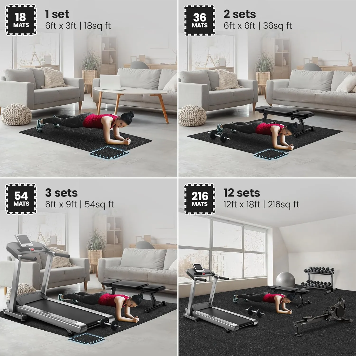 Gym Flooring Set - Interlocking EVA Soft Foam Floor Mat, 18 Pieces Puzzle Rubber Tiles Protective Ground Surface Protection, Play Workout Exercise Mats Underlay Matting Sports Pool Home Fitness Garage