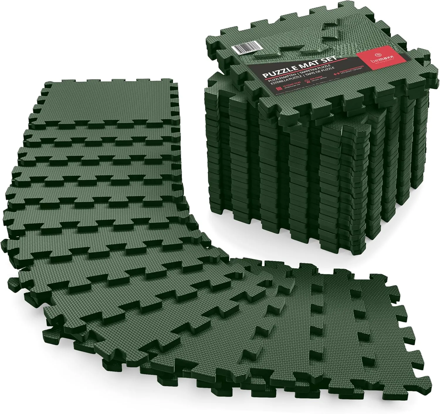 Gym Flooring Set - Interlocking EVA Soft Foam Floor Mat, 18 Pieces Puzzle Rubber Tiles Protective Ground Surface Protection, Play Workout Exercise Mats Underlay Matting Sports Pool Home Fitness Garage