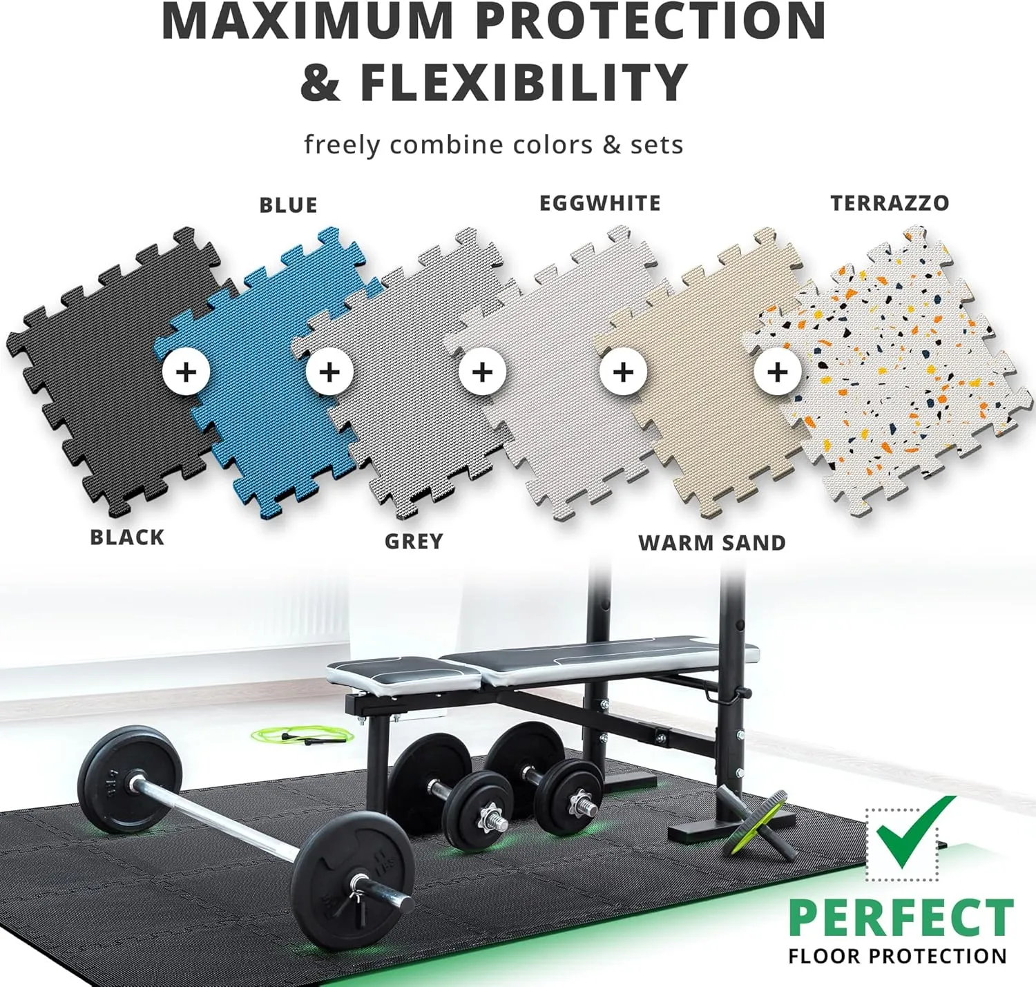 Gym Flooring Set - Interlocking EVA Soft Foam Floor Mat, 18 Pieces Puzzle Rubber Tiles Protective Ground Surface Protection, Play Workout Exercise Mats Underlay Matting Sports Pool Home Fitness Garage