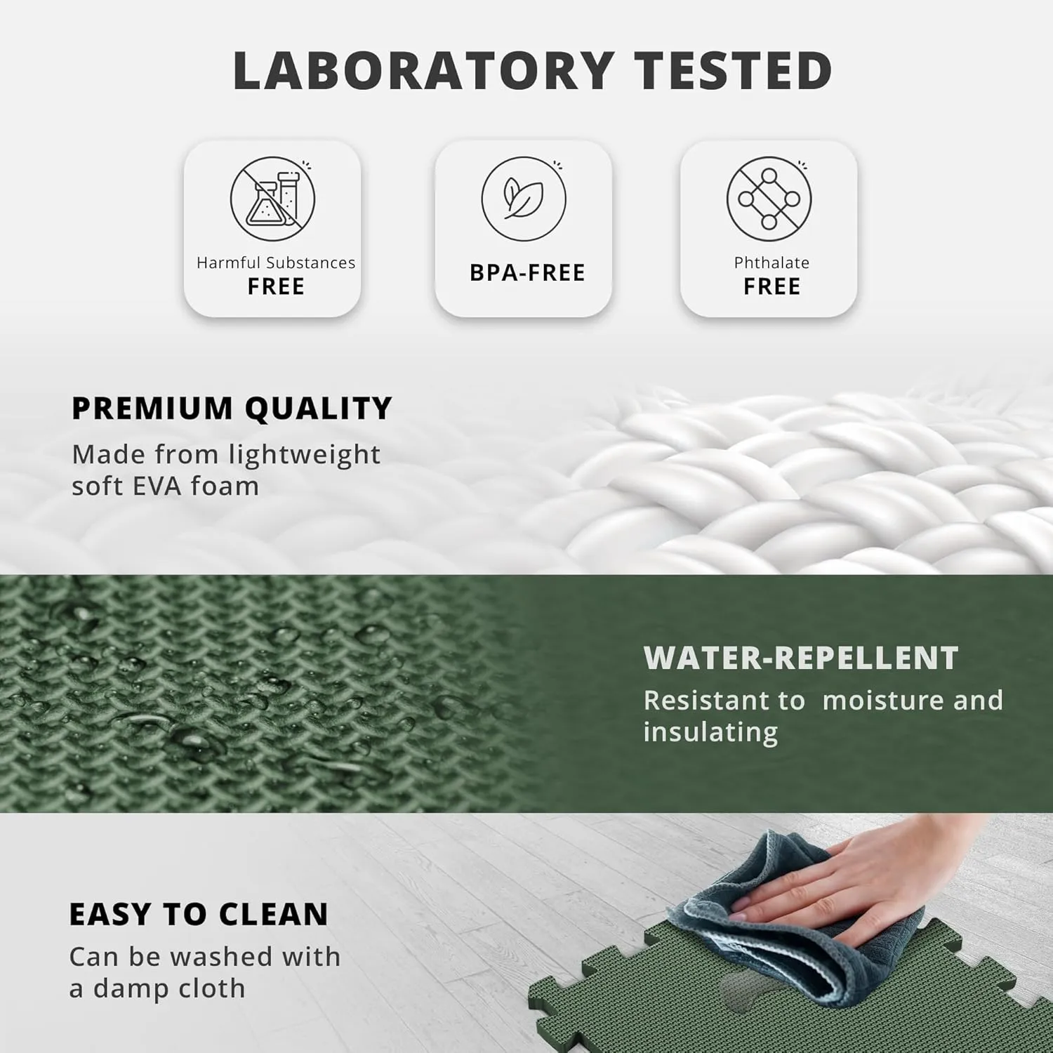 Gym Flooring Set - Interlocking EVA Soft Foam Floor Mat, 18 Pieces Puzzle Rubber Tiles Protective Ground Surface Protection, Play Workout Exercise Mats Underlay Matting Sports Pool Home Fitness Garage