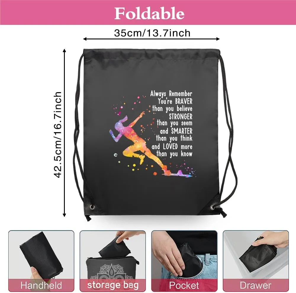 Haizct Always Remember You're Braver Drawstring Backpacks, Unisex Bags for Gym Shopping Sport, Gifts for Women Track And Field Lover, Cross Country Running Gifts for Runners