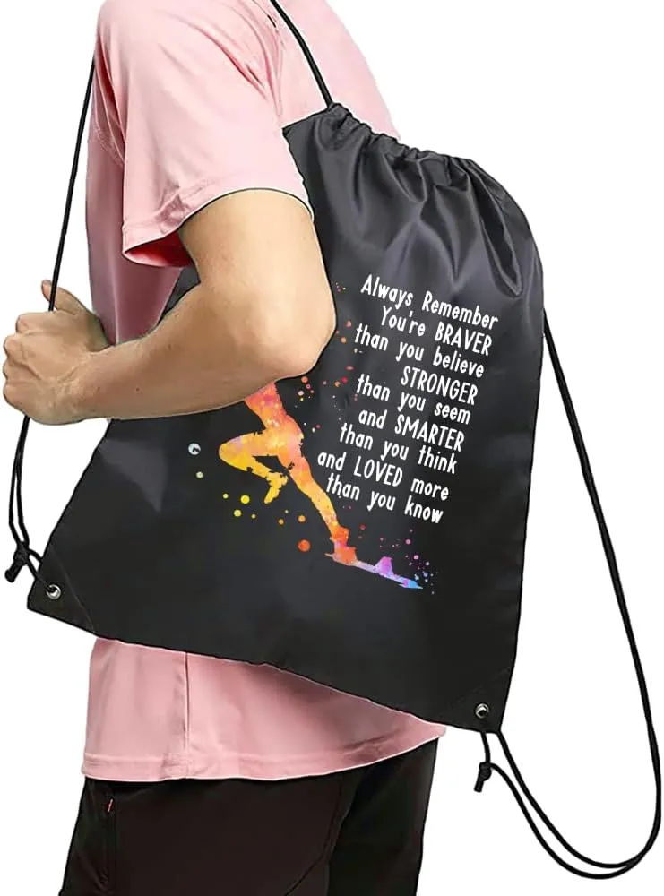 Haizct Always Remember You're Braver Drawstring Backpacks, Unisex Bags for Gym Shopping Sport, Gifts for Women Track And Field Lover, Cross Country Running Gifts for Runners