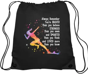 Haizct Always Remember You're Braver Drawstring Backpacks, Unisex Bags for Gym Shopping Sport, Gifts for Women Track And Field Lover, Cross Country Running Gifts for Runners