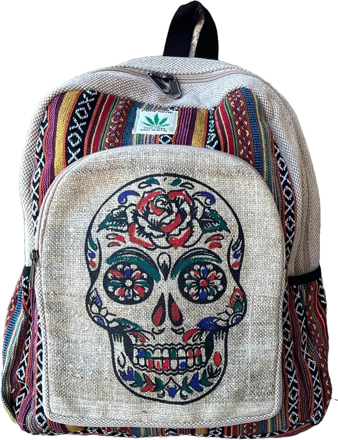 Handmade Unique Design Himalayan Hemp Cotton Backpack 17 IN Large Hippie, Festival, Hiking & Tablet Laptop Backpack Bag - Made In Mt. Everest Country Nepal