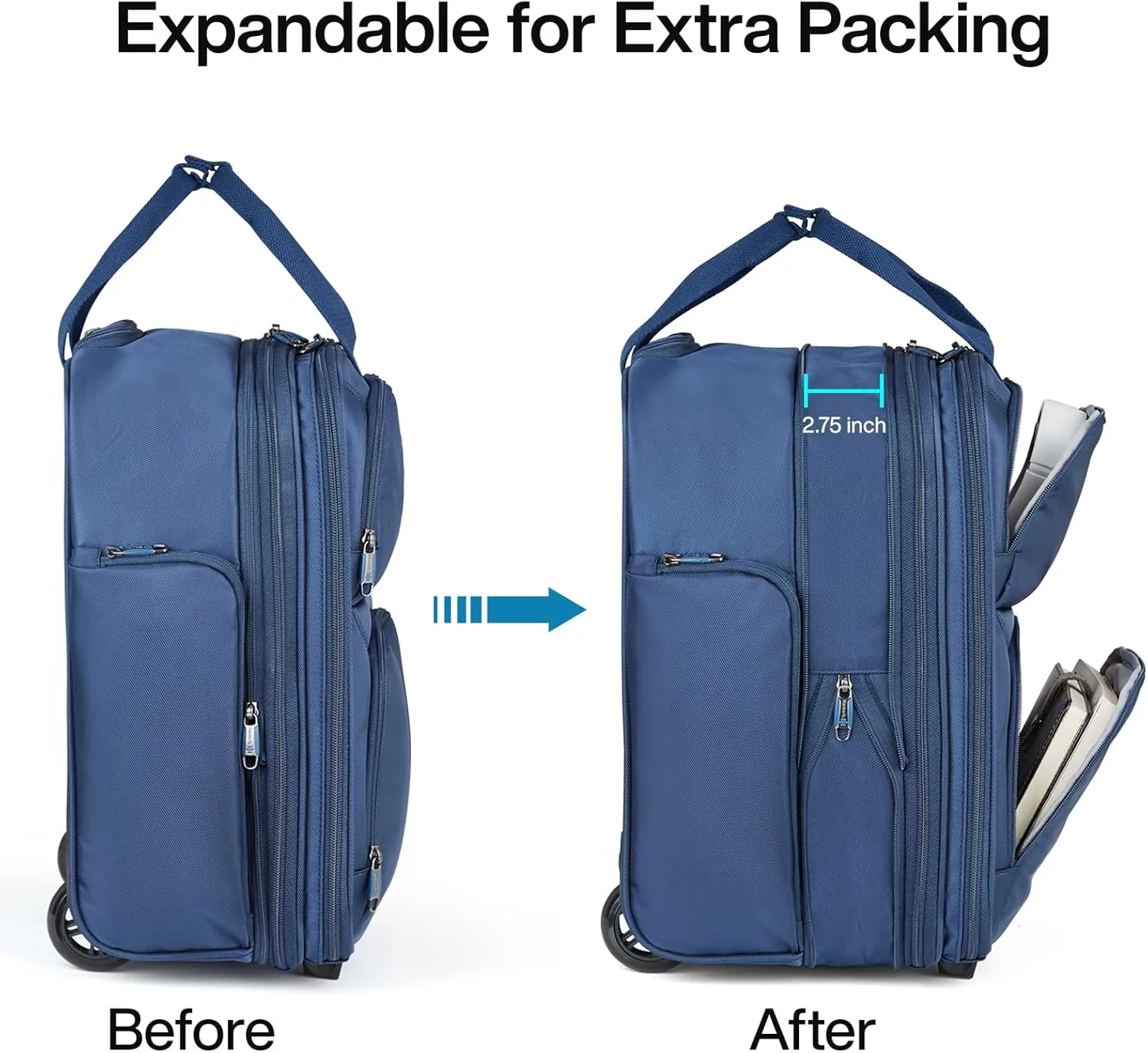 Hanke Softside Expandable Underseat Carry On Bags for Airplanes,Travel Luggage Rolling Bag Personal Item Bag Small Suitcase,Blue,16-Inch