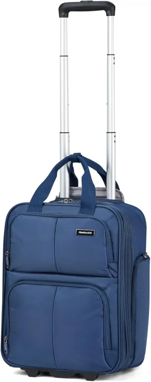 Hanke Softside Expandable Underseat Carry On Bags for Airplanes,Travel Luggage Rolling Bag Personal Item Bag Small Suitcase,Blue,16-Inch