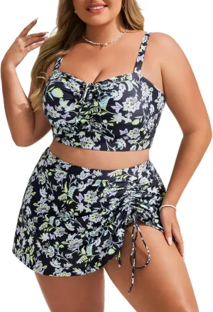 Hanna Nikole Womens High Waisted Bikini Sets Tummy Control Swimsuits Drawstring Swim Skirt Swim Suits for Women 2025