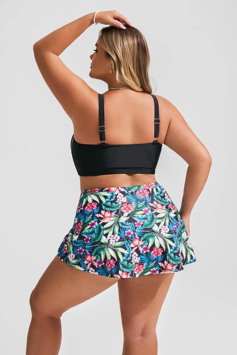 Hanna Nikole Womens High Waisted Bikini Sets Tummy Control Swimsuits Drawstring Swim Skirt Swim Suits for Women 2025