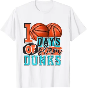 Happy 100 Days Of School 100 Days Of Slam Dunks Basketball T-Shirt