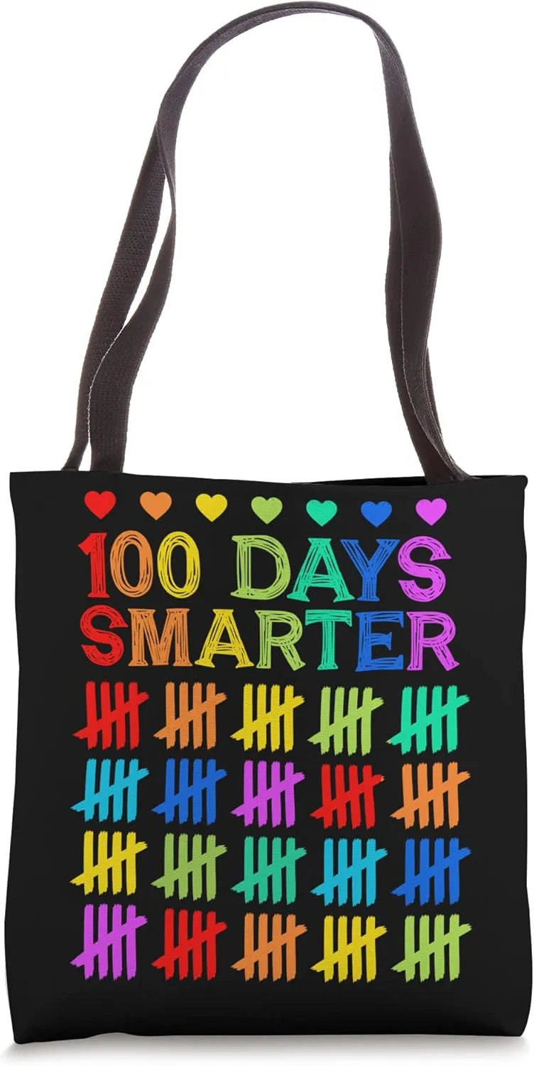 Happy 100 Days Smarter Colourful Tally Mark Back To School Tote Bag