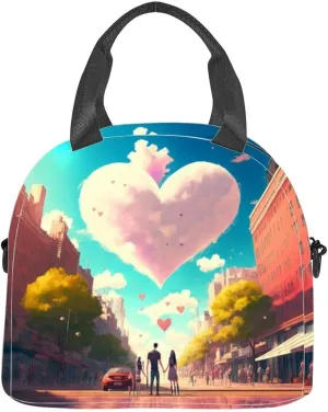 Happy couple romatically holding hands the city Insulated Adult Lunch Bag with Shoulder Strap for Women Lightweight Reusable Portable Freezable Lunch Tote Bag for Work Picnic