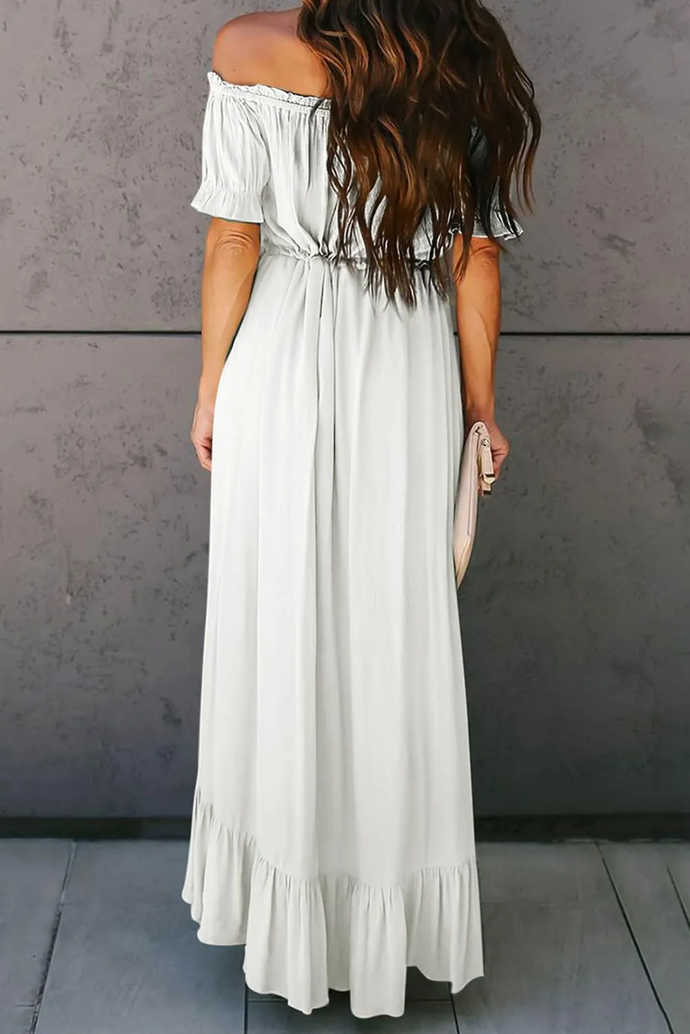 Happy Sailed Womens Off The Shoulder Maxi Dress Casual Short Sleeve Ruffle High Low Cocktail Party Wedding Guest Dresses