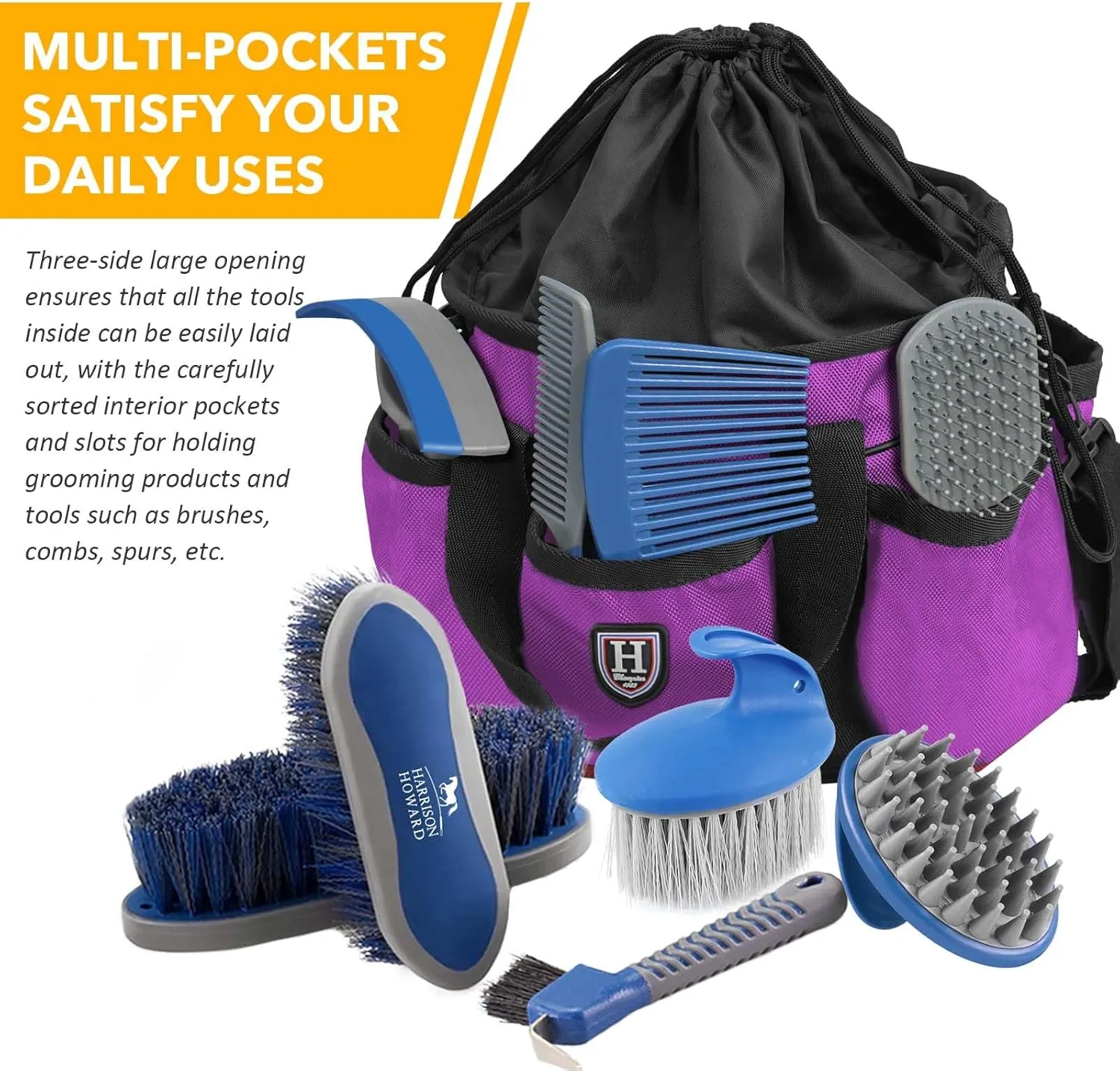 Harrison Howard Premium Horse Grooming Organizer Bag Horse Grooming Tote Bag-Violet